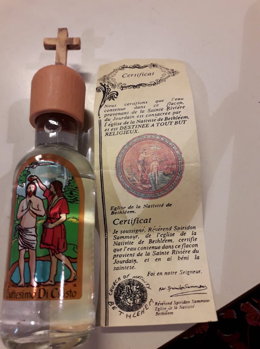 Eau bénite de la Sainte rivière du Jourdain avec certificat d'authenticité