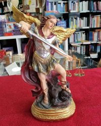 STATUE SAINT MICHEL ARCHANGE TERRASSANT LE DEMON 20CM