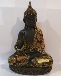 Bouddha noir avec bracelet mala en bois noir