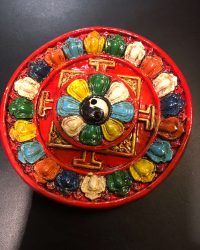 Porte encens tibétain en terracotta mandala peint