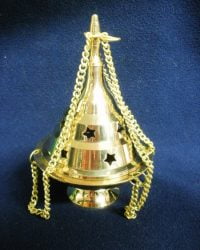 ENCENSOIRE à charbon & encens résine LAITON à chaînes PM