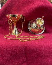 Encensoir en laiton doré massif à chaine et pied